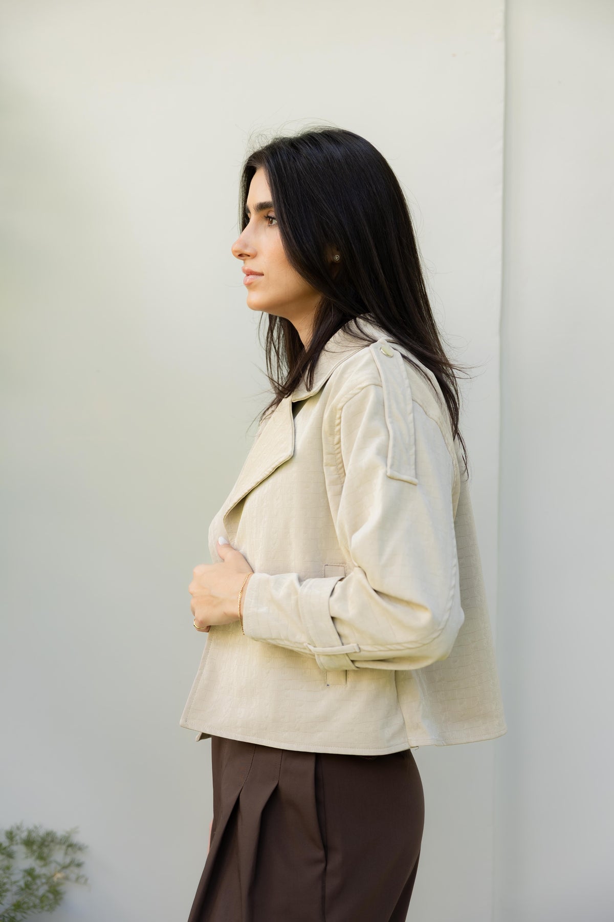 Rhea Croc Cropped Beige Jacket