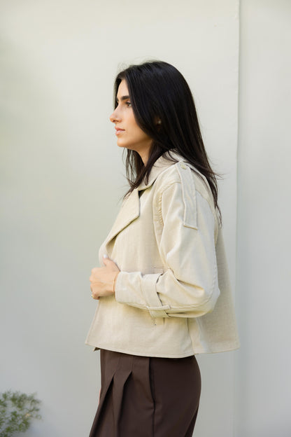 Rhea Croc Cropped Beige Jacket