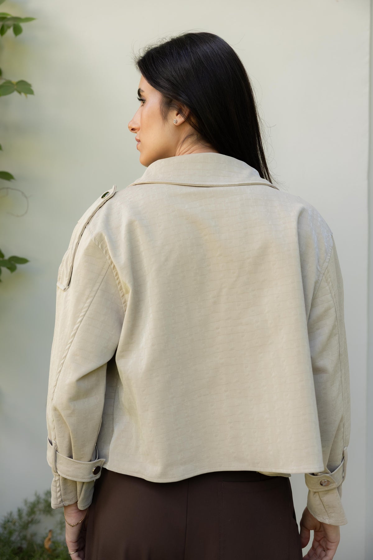 Rhea Croc Cropped Beige Jacket