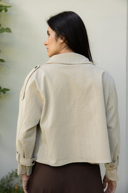 Rhea Croc Cropped Beige Jacket