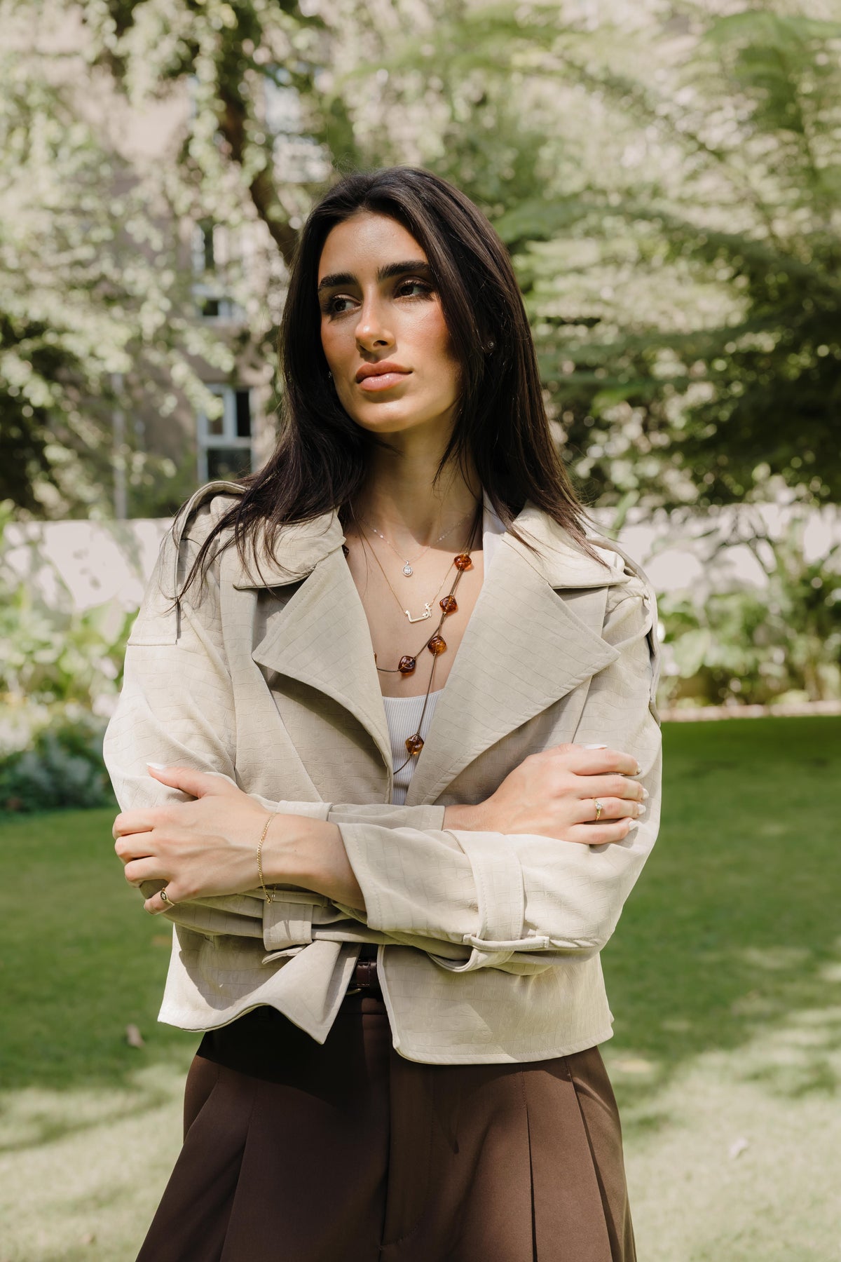 Rhea Croc Cropped Beige Jacket