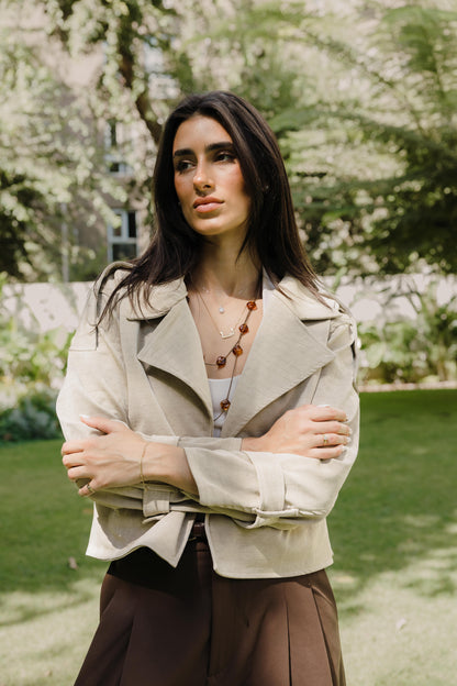 Rhea Croc Cropped Beige Jacket