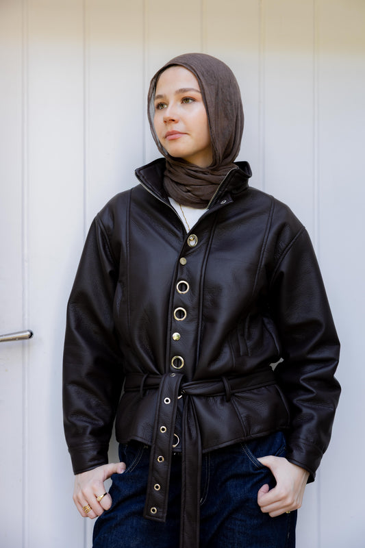 Lennox Eyelets Brown Leather Jacket