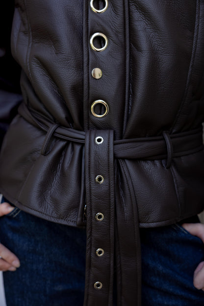 Lennox Eyelets Brown Leather Jacket