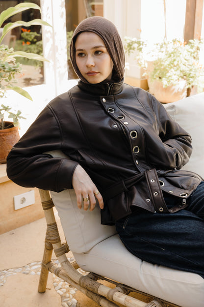Lennox Eyelets Brown Leather Jacket