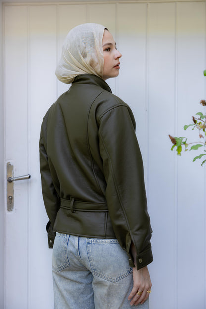 Lennox Eyelets Olive Leather Jacket