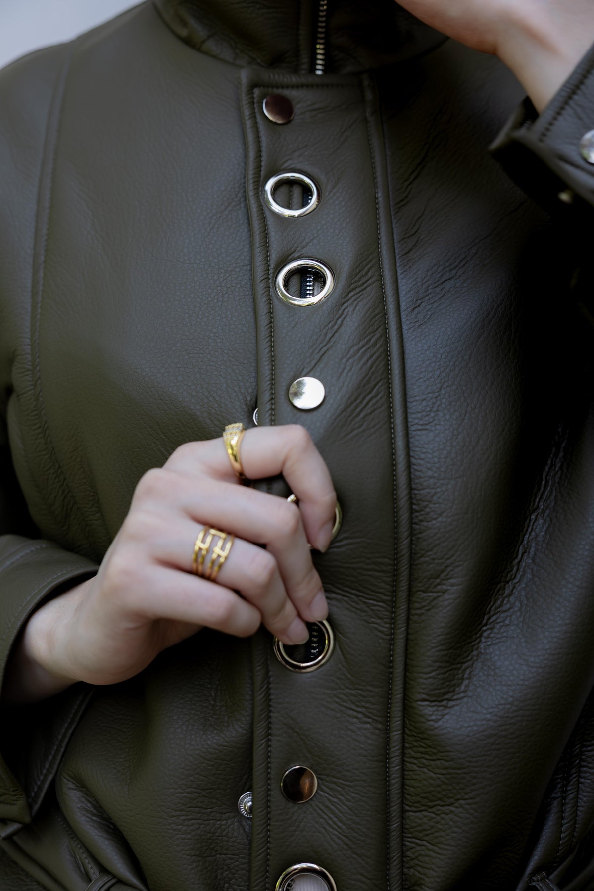 Lennox Eyelets Olive Leather Jacket