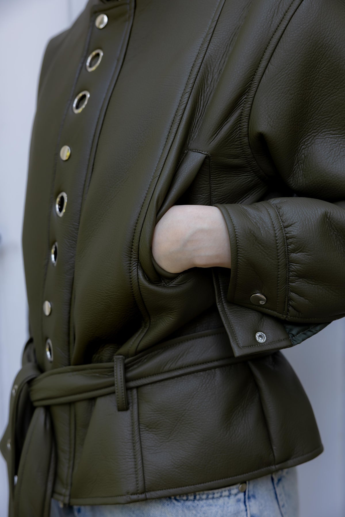 Lennox Eyelets Olive Leather Jacket