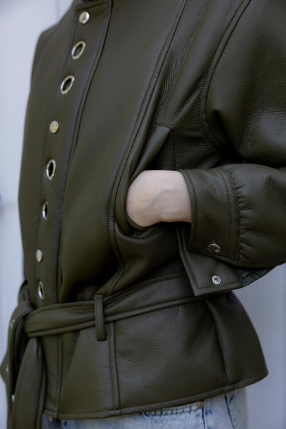 Lennox Eyelets Olive Leather Jacket