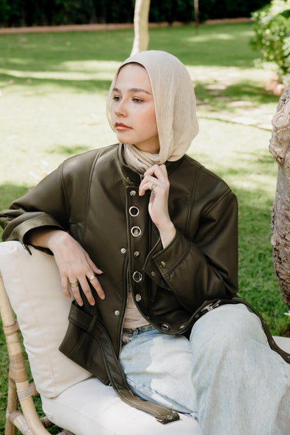 Lennox Eyelets Olive Leather Jacket