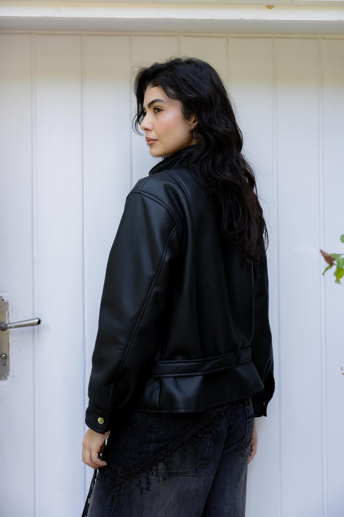 Lennox Eyelets Black Leather Jacket