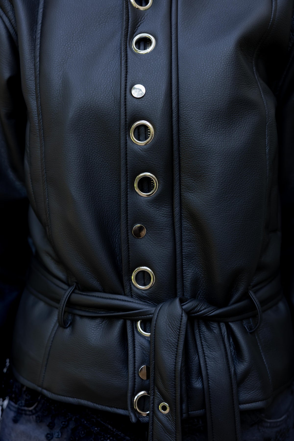 Lennox Eyelets Black Leather Jacket