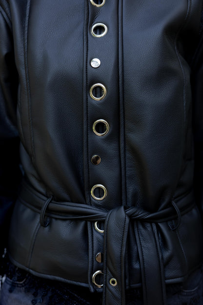 Lennox Eyelets Black Leather Jacket