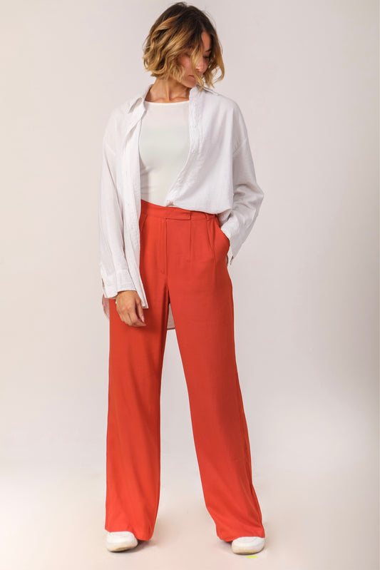 Linen High-waisted Orange Pants